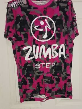 Zumba Fitness Pink Black Gray Camo Logo Tee